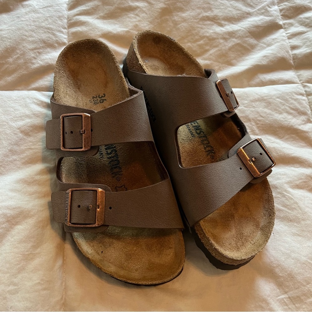 brown two strap birkenstocks